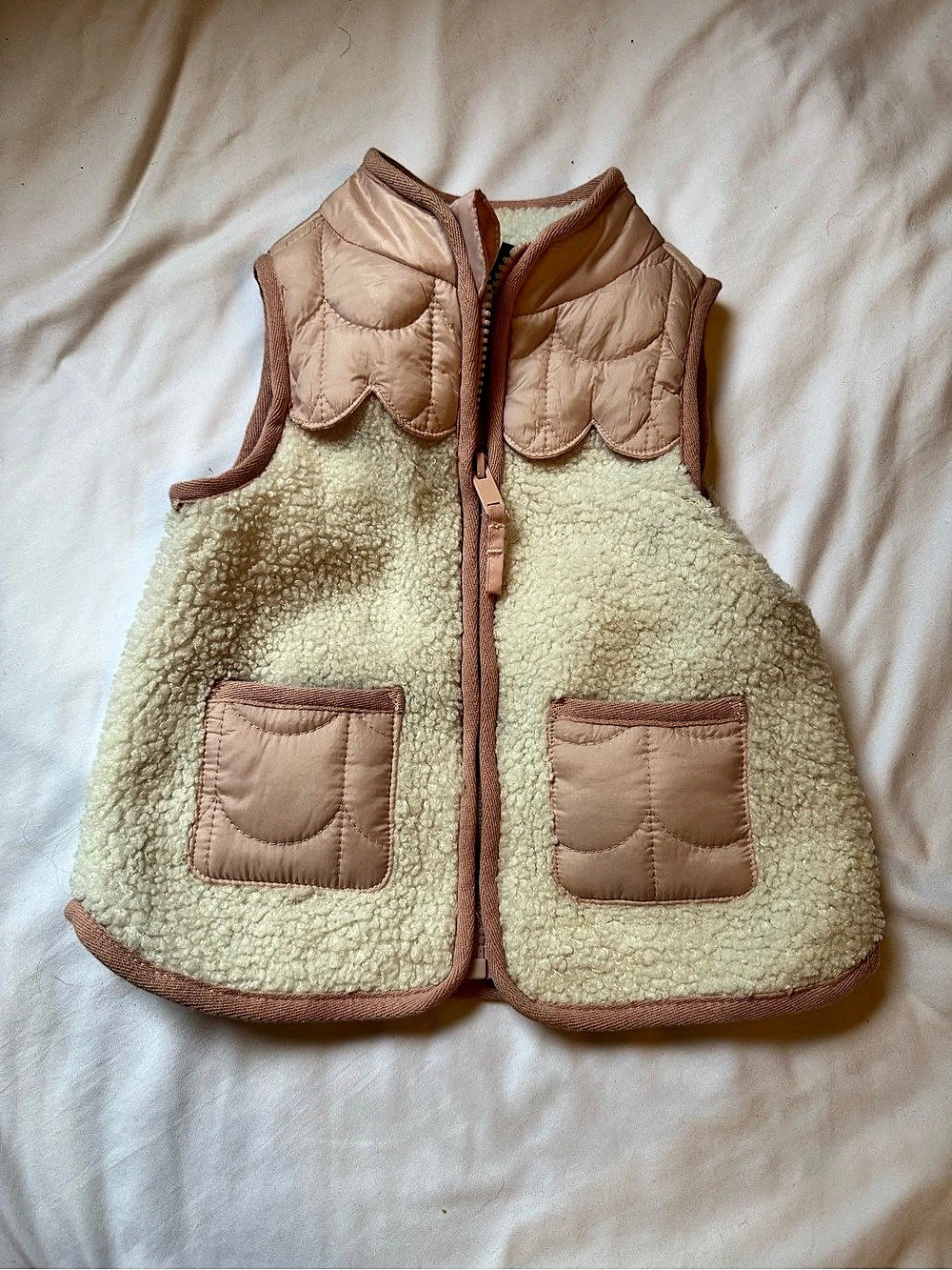 Little Bipsy Sherpa Vest Kids Quilted Pink & Cream Size 12m